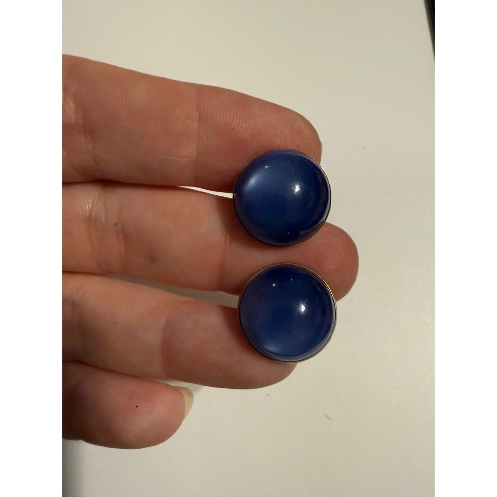 Vintage Gold Tone Cobalt Blue Cabochon Cufflinks‎ Round Formal Wedding Mens